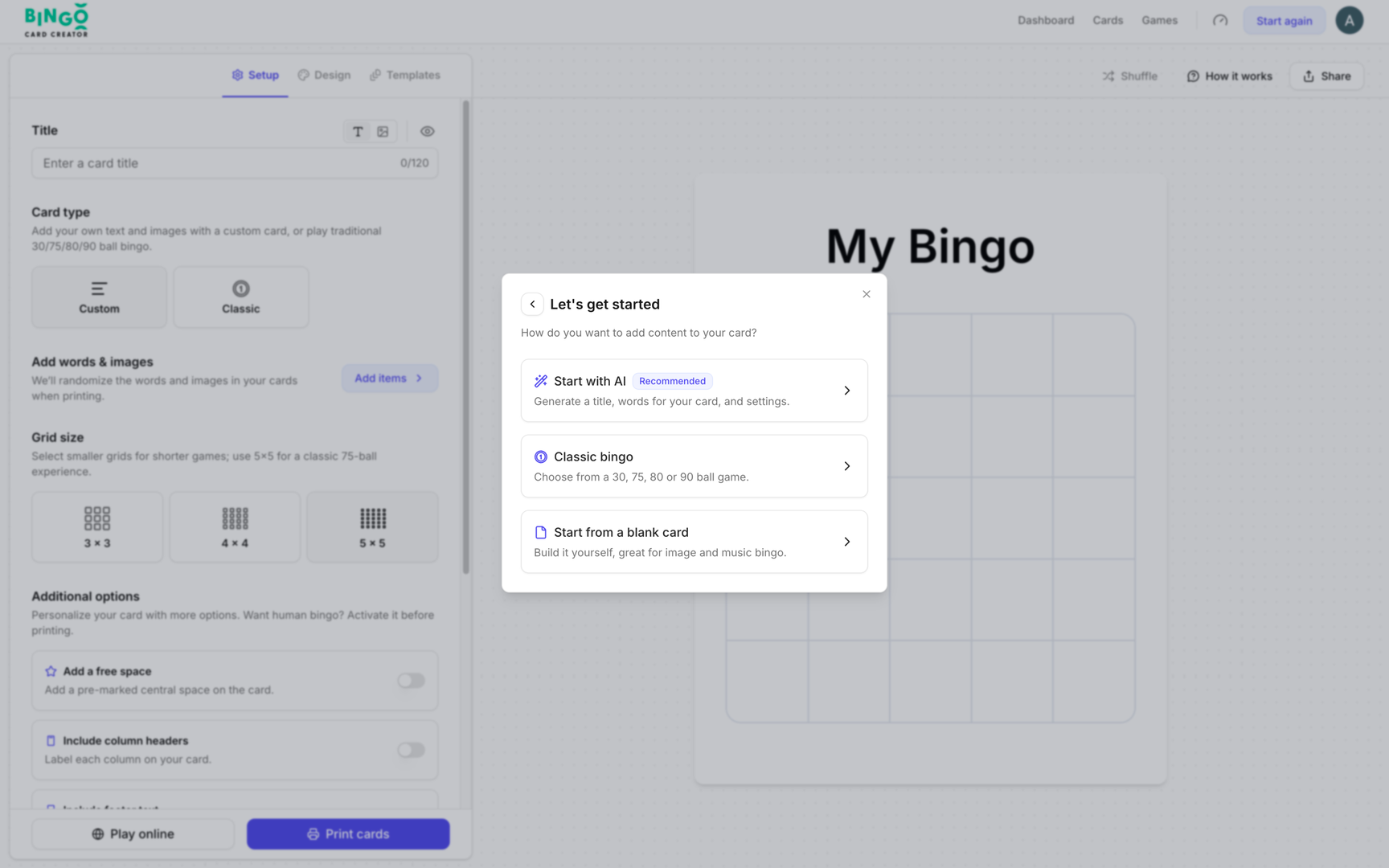 Bingo Card Creator educational tool