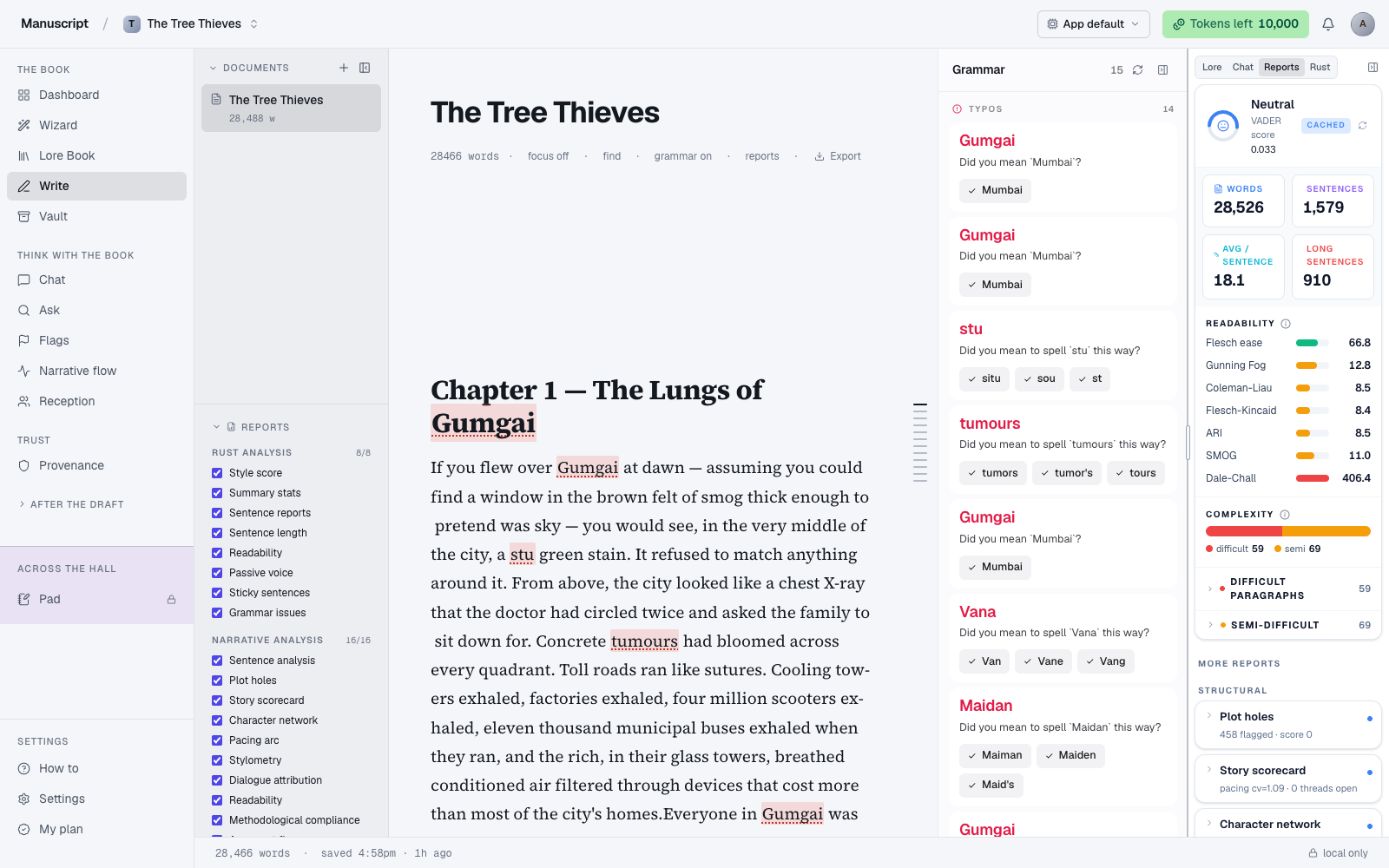 The Manuscripts.ai marketing hero showing the app's cover mark.