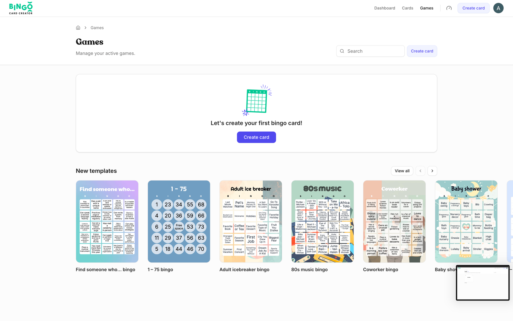 Bingo Card Creator template library.