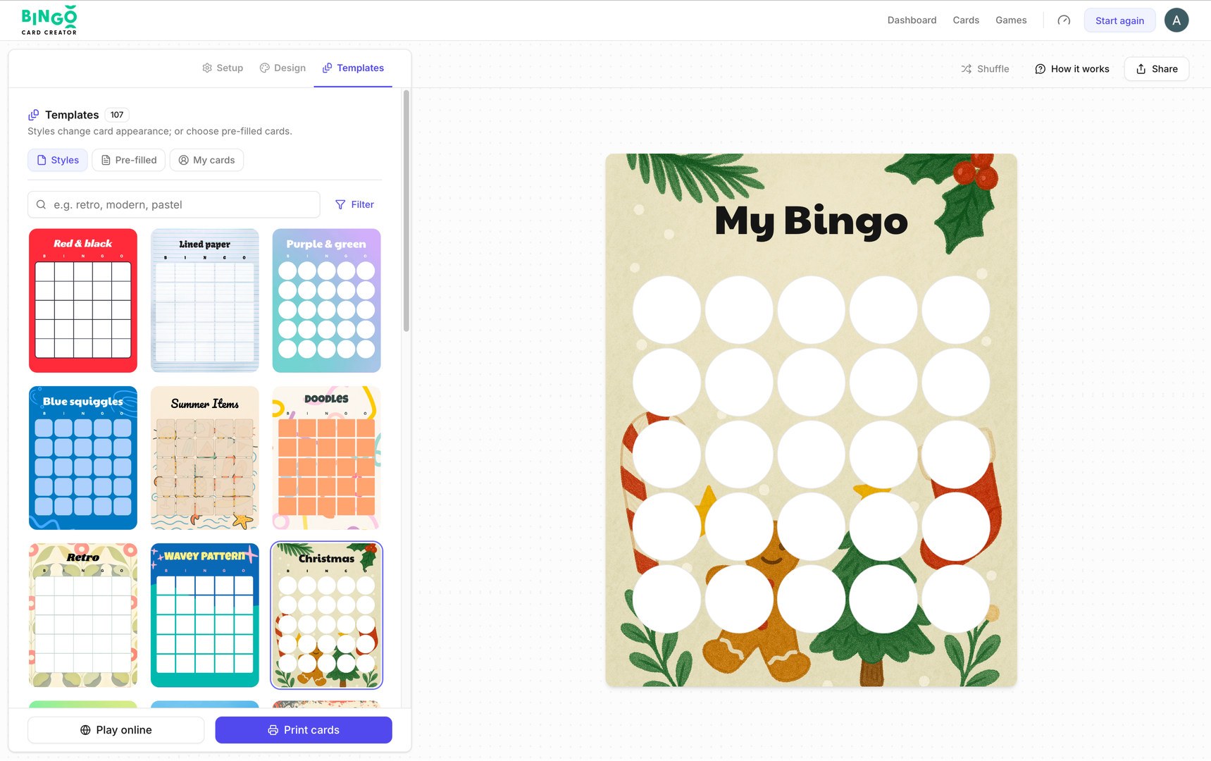 Bingo Card Creator PDF export preview.