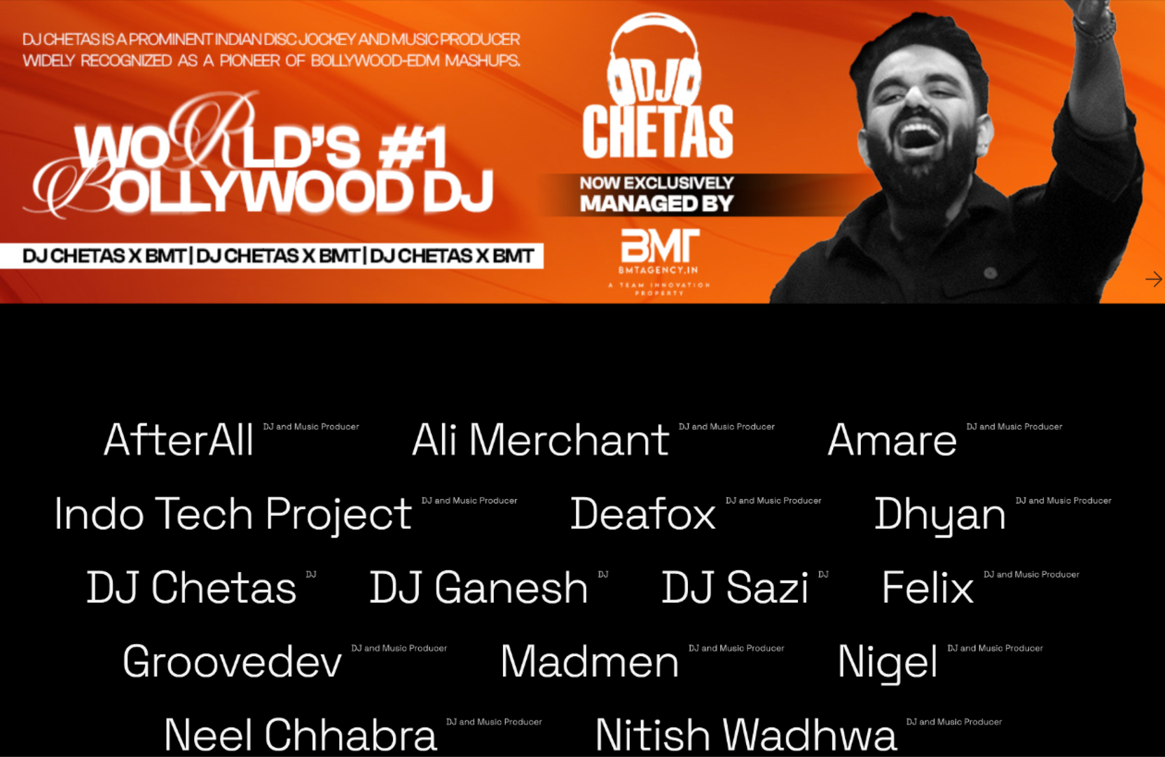 BMT Agency artist roster.