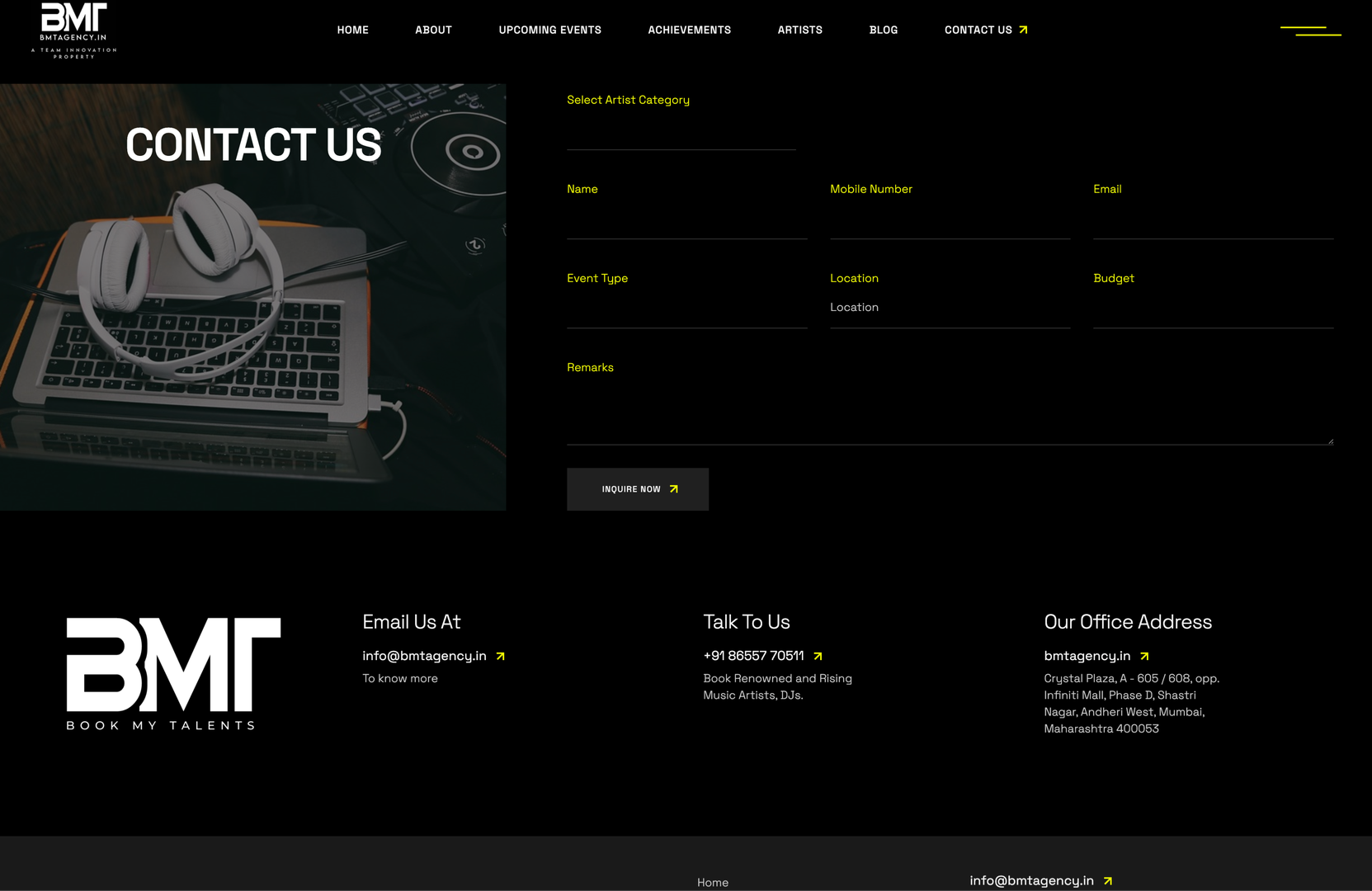 BMT Agency occasion-based booking flow.