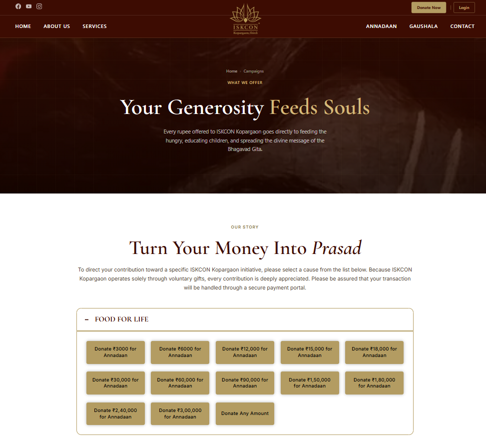Annadaan program page.