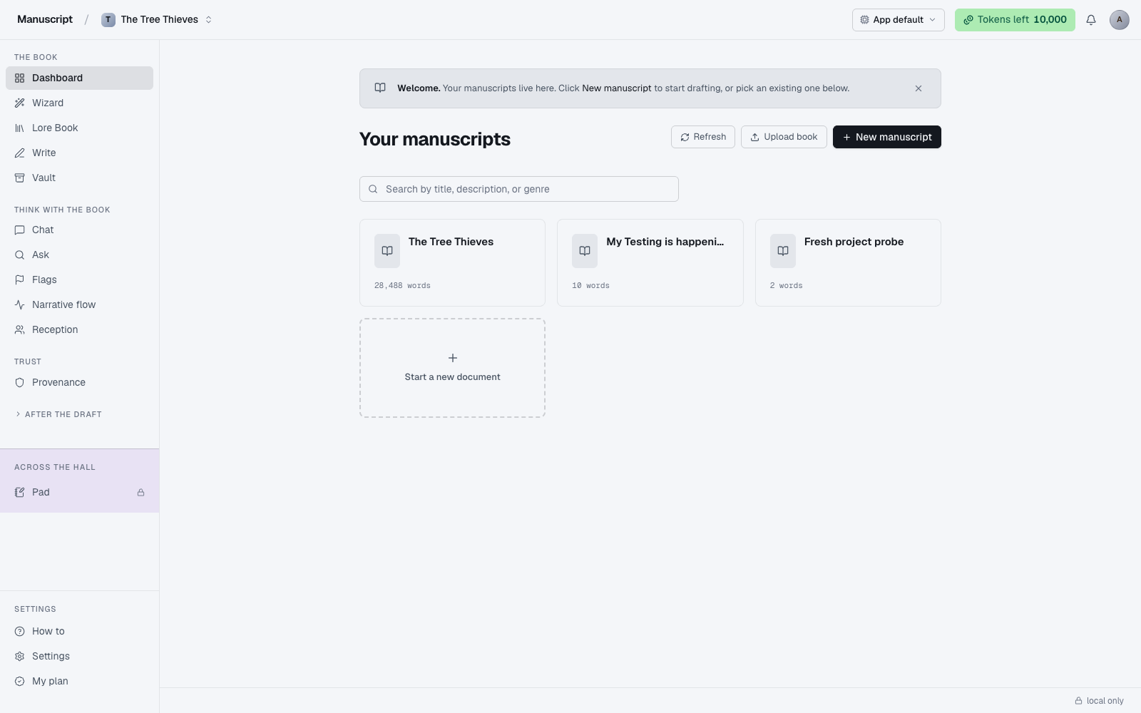 Author dashboard with all documents.