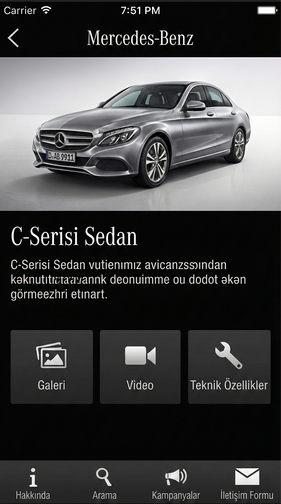 Mercedes vehicle detail with 360° visuals.
