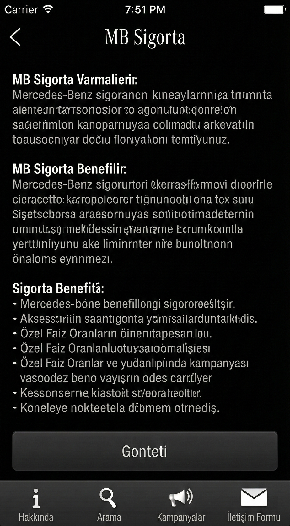 Mercedes spec sheet detail.
