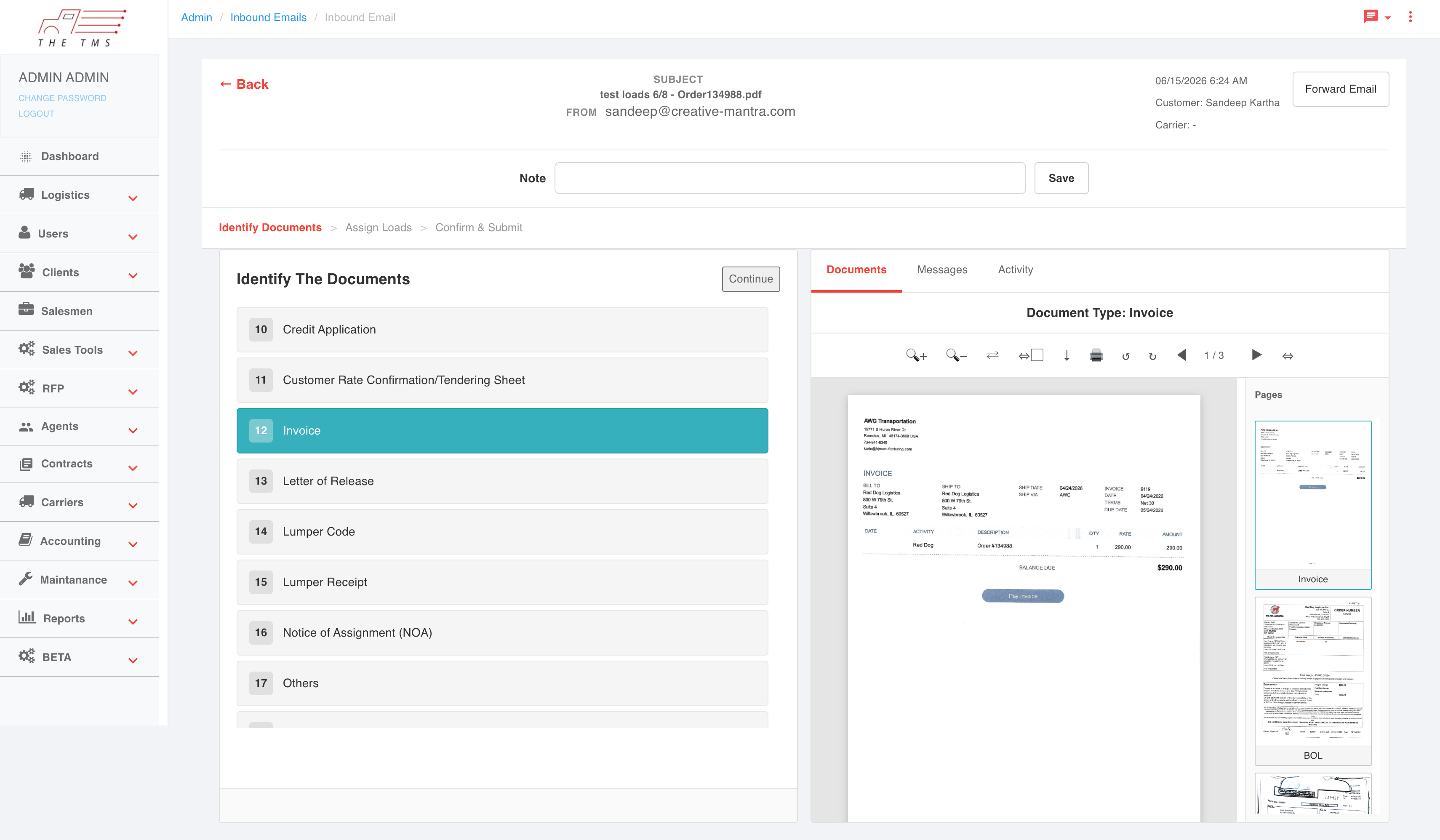 Identify documents step — TTMS Mailer document extraction.